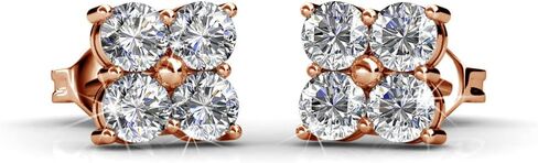 Cate & Chloe Rae Brilliance 18k White Gold Cluster Stud Earrings with Crystals, Round Diamond Cut Stone Earring Set, Wedding Sparkling Silver Studs for Women - Hypoallergenic in Kuwait