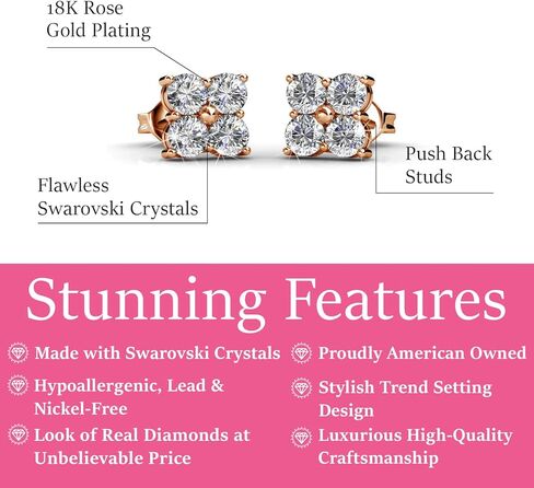 Cate & Chloe Rae Brilliance 18k White Gold Cluster Stud Earrings with Crystals, Round Diamond Cut Stone Earring Set, Wedding Sparkling Silver Studs for Women - Hypoallergenic in Kuwait