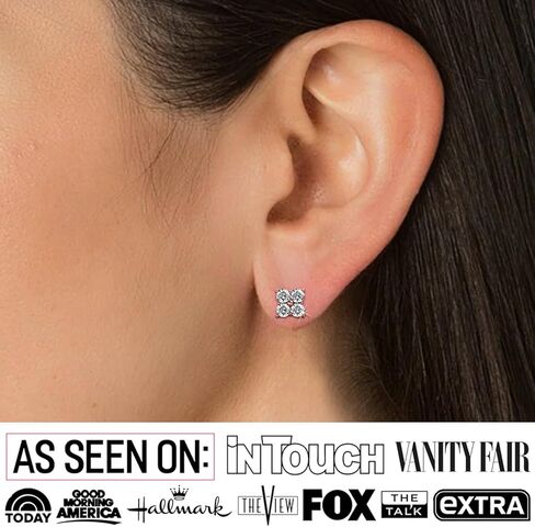 Cate & Chloe Rae Brilliance 18k White Gold Cluster Stud Earrings with Crystals, Round Diamond Cut Stone Earring Set, Wedding Sparkling Silver Studs for Women - Hypoallergenic in Kuwait