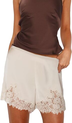 شورتات ساتان من الدانتيل Y2K لطيف Coquette Silk Boxers Micro Mini Shorts Lounge Slip PJS in Kuwait