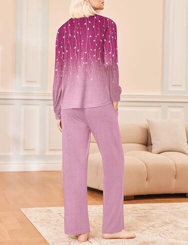 Ekouaer نساء Pajama تحدد الأكمام الطويلة مطوية V الرقبة سام 2025 Fall Pjs Soft 2 قطعة ليلية مع جيوب in Saudi Arabia