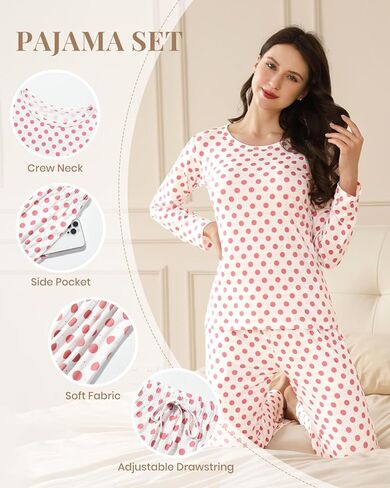 Star Vibe 2 Pack Women's Pajama Set Long Sleeve Top and Pants Pjs Set Soft Sleepwear Loungewear with Pockets S-XXL in Kuwait