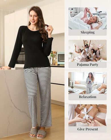 Star Vibe 2 Pack Women's Pajama Set Long Sleeve Top and Pants Pjs Set Soft Sleepwear Loungewear with Pockets S-XXL in Kuwait