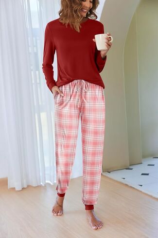Ekouaer Pajamas For Women Comfy Long Sleeve Jogger Set Lounge Pjs Set With Pockets in Saudi Arabia