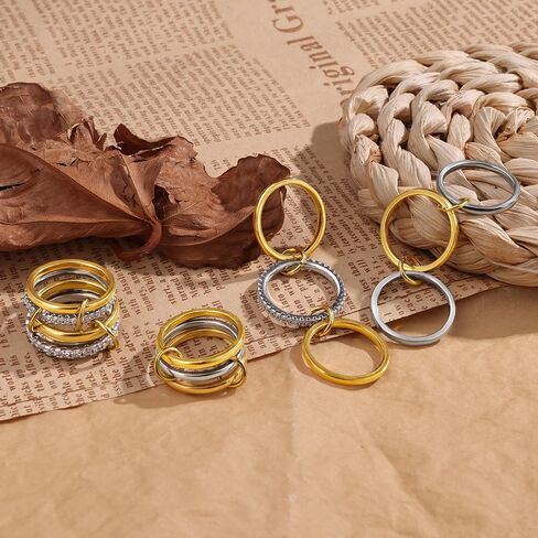 4 Pack Interlocked Stackable Rings for Women - 14K Gold Plated Statement 4 Mixed Metals Multi Ring Stack - Cubic Zirconia Two-Toned Connected Bands Stacking Jewelry in Saudi Arabia