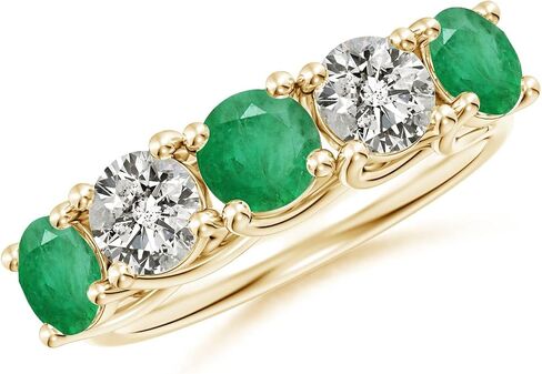 Angara Natural Emerald Wedding Band for Women | Half Eternity 5 Stone Emerald and Diamond Wedding Band in 14K Solid Gold/Silver/Platinum | May Birthday, Anniversary, Gemstone Jewellery Gift in Saudi Arabia
