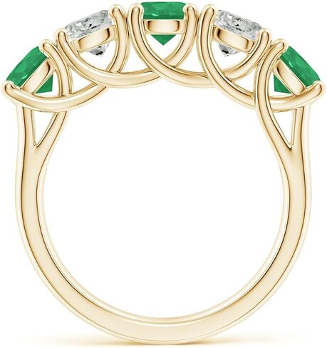 Angara Natural Emerald Wedding Band for Women | Half Eternity 5 Stone Emerald and Diamond Wedding Band in 14K Solid Gold/Silver/Platinum | May Birthday, Anniversary, Gemstone Jewellery Gift in Saudi Arabia