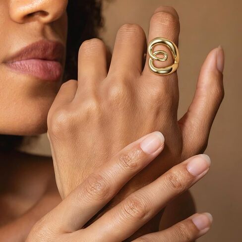 KELORIS PATH Chunky Statement Ring for Women, 14k Gold Plate Band Rings Open Adjustable Dainty Pave CZ Personalized Fashion Jewelry Gift in Saudi Arabia