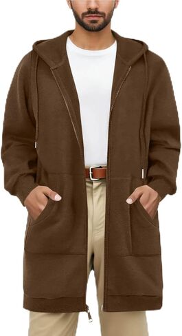Hoodies for Men Long Fleece Lined Hoodie Zip Up Hooded Sweatshirt Plus Size Winter Jacket Casual Warm Sweatshirts in Kuwait