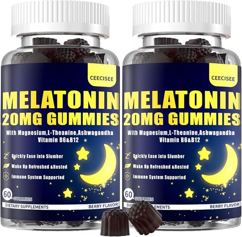 Melatonin 20mg Gummies for Adult: Sugar Free Melatonin Supplement Extra Strength with Ashwagandha L-Theanine Magnesium Turmeric Vitamin D3 B6 B12 - Non-Habit Forming for Women Men(120Count) in Saudi Arabia