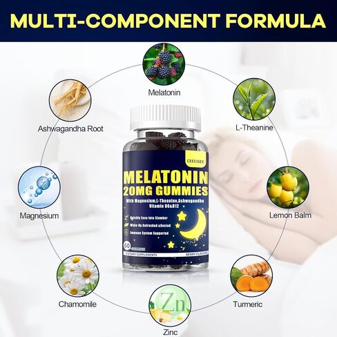 Melatonin 20mg Gummies for Adult: Sugar Free Melatonin Supplement Extra Strength with Ashwagandha L-Theanine Magnesium Turmeric Vitamin D3 B6 B12 - Non-Habit Forming for Women Men(120Count) in Saudi Arabia