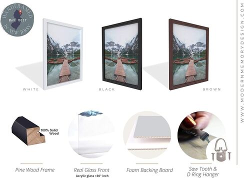 9x33 Black Picture Frames - Ready to Hang Solid Pine Wood Poster Frame - Photo Frame Polished Glass Front Clear Plexiglass Display Photograph - Hanging Hardware Included - Home wall Decor - 9 x 33 in Saudi Arabia