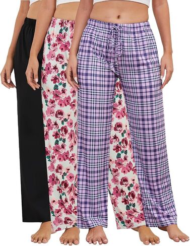 FEMDOUCE 3 Pack Pajama Pants with Mobicets Comfy Pajamas Forms for Women Remortring Lounge Soft PJ Pants in Kuwait