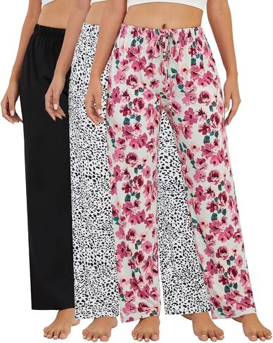 FEMDOUCE 3 Pack Pajama Pants with Mobicets Comfy Pajamas Forms for Women Remortring Lounge Soft PJ Pants in Kuwait