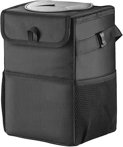 Car Trash Can with Lid and Storage Pockets - 100% Leak-Proof Organizer, Multipurpose Trash Bin for Car, Black in Saudi Arabia