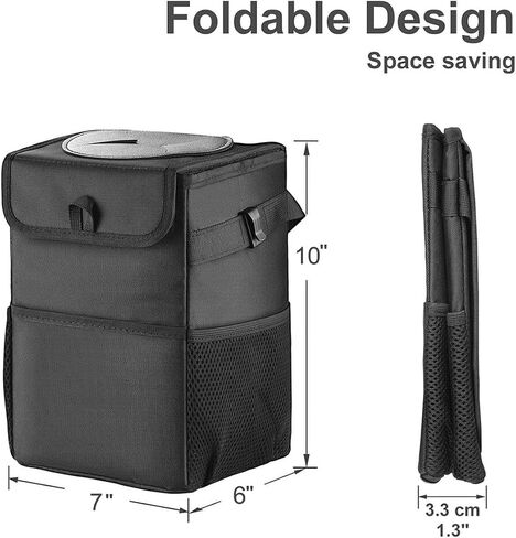 Car Trash Can with Lid and Storage Pockets - 100% Leak-Proof Organizer, Multipurpose Trash Bin for Car, Black in Saudi Arabia