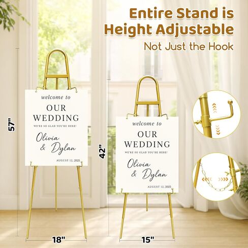 42"–57" Height Adjustable Gold Easel Stand for Signs, 4 Display Modes, Stable at Any Position with 4 Hooks – Perfect Welcome Sign Stand, Heavy Duty Easel Stand for Wedding Sign,Parties, Art & Events in Saudi Arabia