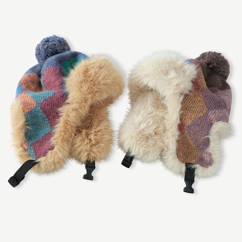 نساء فو فرو شتاء قبعة الصياد متماسكة مع اللوحات الأذن الروسية ushanka التزلج قبعة in Kuwait