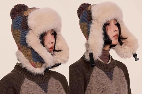 نساء فو فرو شتاء قبعة الصياد متماسكة مع اللوحات الأذن الروسية ushanka التزلج قبعة in Kuwait