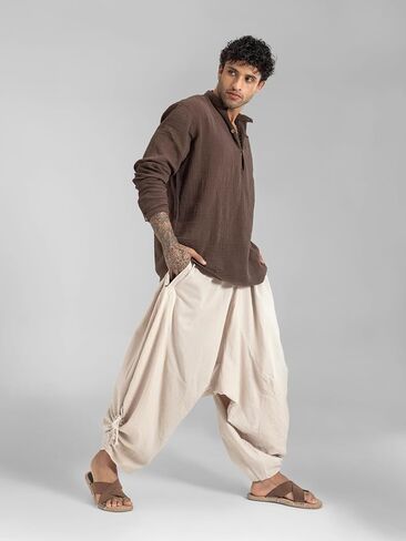 The Veshti Company Men’s Cotton Bali Harem Pants – Relaxed Fit Yoga Lounge – Casual Summer Beach Trousers in Kuwait