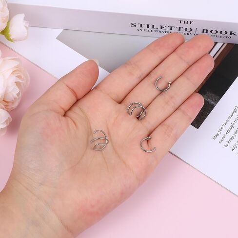 Fake Lip Piercing, 16 Pcs Stainless Steel Fake Lip Ring Clip on Nose Ring Hoop Faux Nose Piercing for Women Men (Silver) in Saudi Arabia
