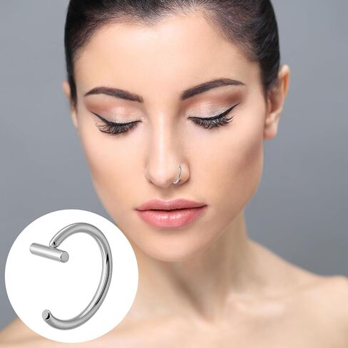 Fake Lip Piercing, 16 Pcs Stainless Steel Fake Lip Ring Clip on Nose Ring Hoop Faux Nose Piercing for Women Men (Silver) in Saudi Arabia