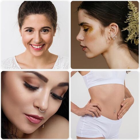 Fake Lip Piercing, 16 Pcs Stainless Steel Fake Lip Ring Clip on Nose Ring Hoop Faux Nose Piercing for Women Men (Silver) in Saudi Arabia