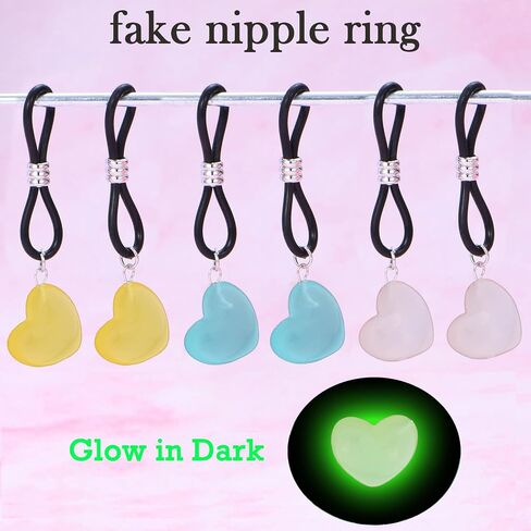 Longita Non Piercing Nipple Jewelry Glow in The Dark Fake Nipple Rings Adjustable Elastic Nooses Silicone Multicolor Cute Heart Non-Piercing Faux Body Jewelry for Women Comfortable Valentine's Day in Saudi Arabia