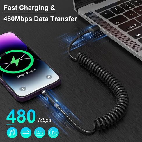 USB C and Lightning Cable 2 in 1 60W [PD Charge & MFi & Data] Coiled Cable Short Support CarPlay & Android Auto, 4 in 1 Charging Cable Combo Type C/Lightning/USB A for iPhone 15 14/Android/Pad/Laptop in Saudi Arabia