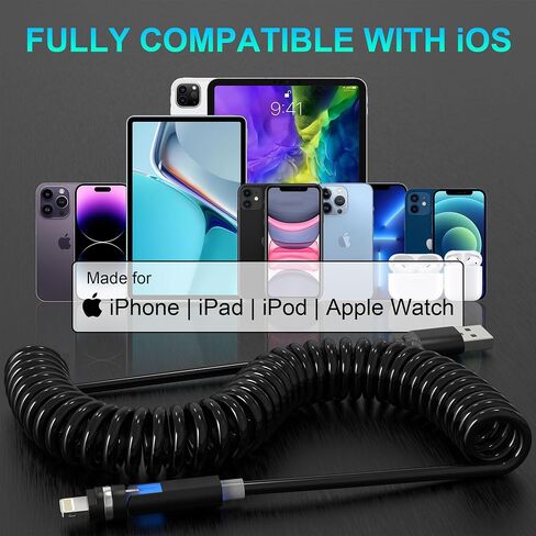 USB C and Lightning Cable 2 in 1 60W [PD Charge & MFi & Data] Coiled Cable Short Support CarPlay & Android Auto, 4 in 1 Charging Cable Combo Type C/Lightning/USB A for iPhone 15 14/Android/Pad/Laptop in Saudi Arabia