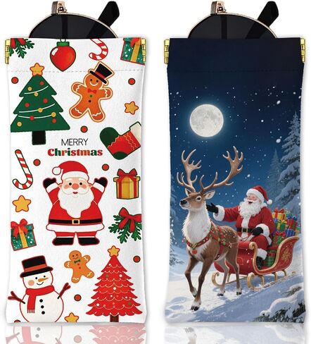 GLOBLELAND 2Pcs Christmas Santa Claus Soft Glasses Case Christmas Tree Travel PU Leather Glasses Bag Snowman Portable Squeeze Top Eyeglass Case Pouch for Sunglasses Watches Phones Makeup Brushes in Saudi Arabia