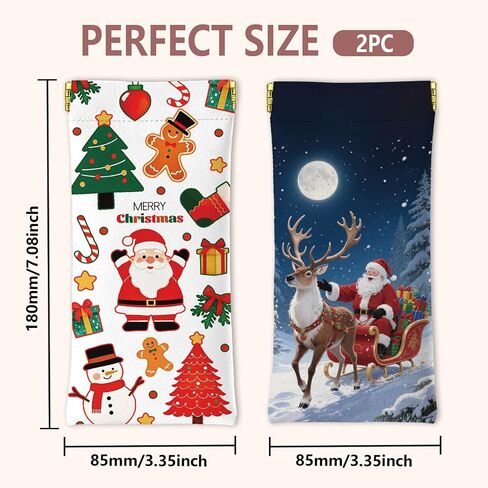 GLOBLELAND 2Pcs Christmas Santa Claus Soft Glasses Case Christmas Tree Travel PU Leather Glasses Bag Snowman Portable Squeeze Top Eyeglass Case Pouch for Sunglasses Watches Phones Makeup Brushes in Saudi Arabia