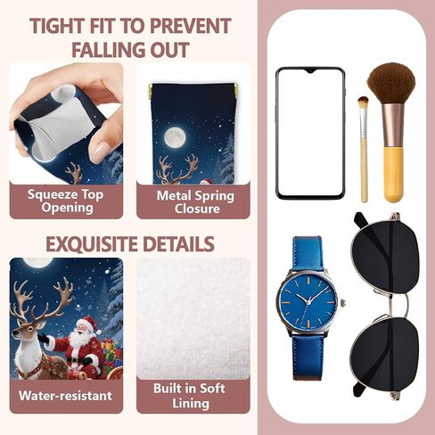 GLOBLELAND 2Pcs Christmas Santa Claus Soft Glasses Case Christmas Tree Travel PU Leather Glasses Bag Snowman Portable Squeeze Top Eyeglass Case Pouch for Sunglasses Watches Phones Makeup Brushes in Saudi Arabia