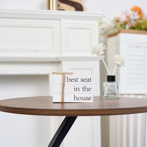 Farmhouse Mini Bathroom Decor, Reversible 2 Styles Funny Wooden Book Stack for Tray Decor, Rustic Sign Small Decorative Accent for The Guest Bathroom in Kuwait