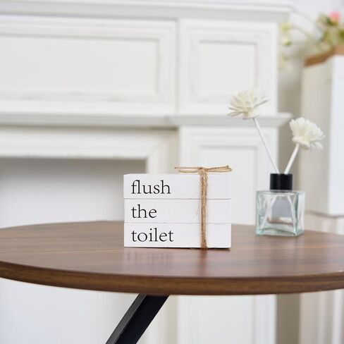 Farmhouse Mini Bathroom Decor, Reversible 2 Styles Funny Wooden Book Stack for Tray Decor, Rustic Sign Small Decorative Accent for The Guest Bathroom in Kuwait