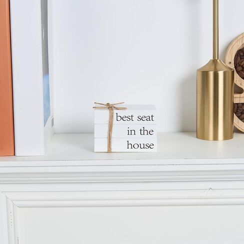 Farmhouse Mini Bathroom Decor, Reversible 2 Styles Funny Wooden Book Stack for Tray Decor, Rustic Sign Small Decorative Accent for The Guest Bathroom in Kuwait