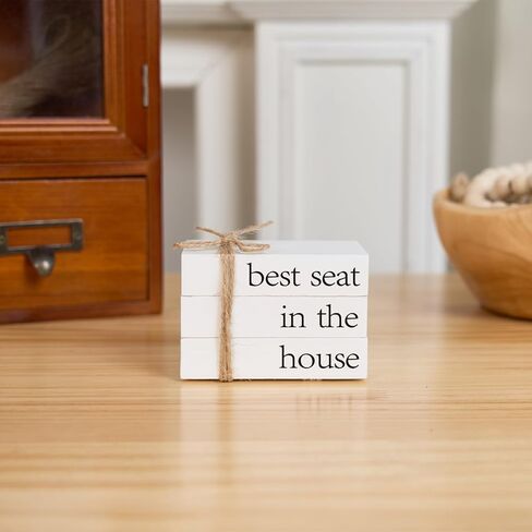 Farmhouse Mini Bathroom Decor, Reversible 2 Styles Funny Wooden Book Stack for Tray Decor, Rustic Sign Small Decorative Accent for The Guest Bathroom in Kuwait