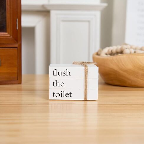 Farmhouse Mini Bathroom Decor, Reversible 2 Styles Funny Wooden Book Stack for Tray Decor, Rustic Sign Small Decorative Accent for The Guest Bathroom in Kuwait