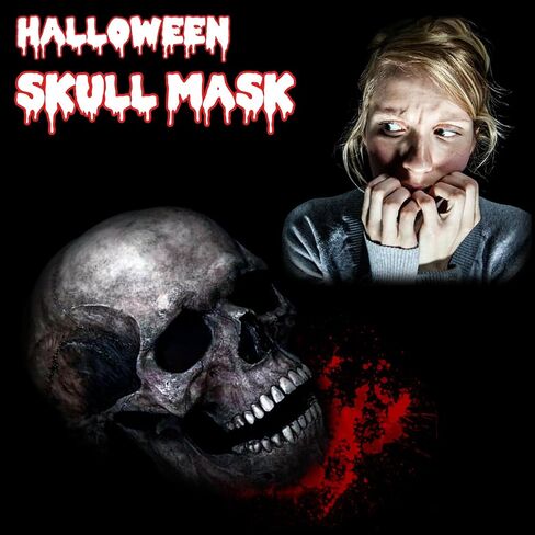 skull mask moving jaw - scary halloween masks for adults men, full head skeleton latex mask with neck for Cosplay Party Props/Halloween Masquerade Partie/Carnival/Christmas/Easter/Costume Parties in Saudi Arabia