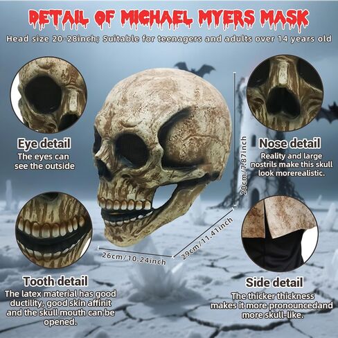 skull mask moving jaw - scary halloween masks for adults men, full head skeleton latex mask with neck for Cosplay Party Props/Halloween Masquerade Partie/Carnival/Christmas/Easter/Costume Parties in Saudi Arabia