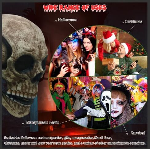 skull mask moving jaw - scary halloween masks for adults men, full head skeleton latex mask with neck for Cosplay Party Props/Halloween Masquerade Partie/Carnival/Christmas/Easter/Costume Parties in Saudi Arabia