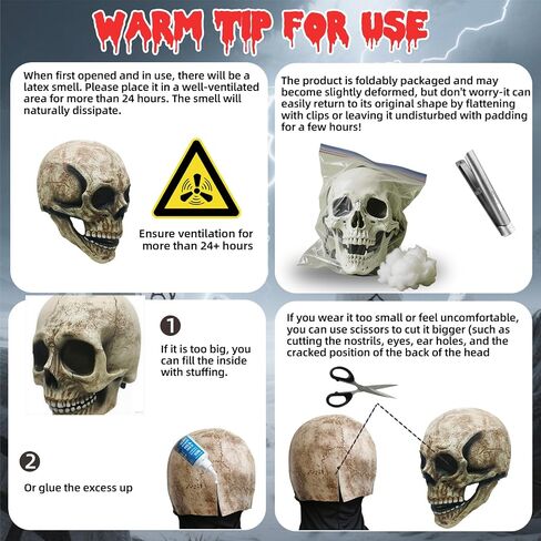 skull mask moving jaw - scary halloween masks for adults men, full head skeleton latex mask with neck for Cosplay Party Props/Halloween Masquerade Partie/Carnival/Christmas/Easter/Costume Parties in Saudi Arabia