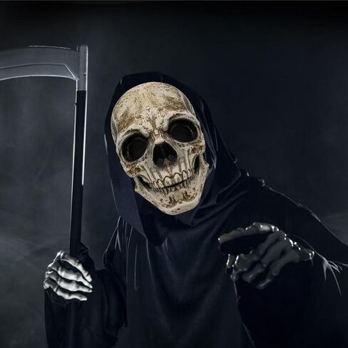 skull mask moving jaw - scary halloween masks for adults men, full head skeleton latex mask with neck for Cosplay Party Props/Halloween Masquerade Partie/Carnival/Christmas/Easter/Costume Parties in Saudi Arabia