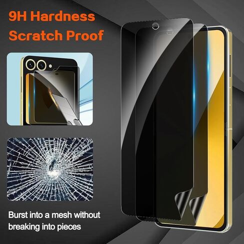 واقي شاشة للخصوصية Samsung Galaxy Z Flip 6، عبوتان من الأفلام الداخلية الناعمة المضادة للتجسس + عبوتين من حافظة شاشة زجاجية مقواة سوداء/أمامية/خارجية [28 درجة مضادة للزقزقة] بدون فقاعات، صديقة للحافظة، مضادة للخدش in Kuwait