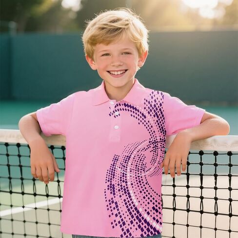 قميص بولو مطبوع للأولاد بأكمام قصيرة أنيق ماص للرطوبة بعامل حماية من الأشعة فوق البنفسجية 30+ قمصان جولف للأداء من 7 إلى 16 سنة in Kuwait