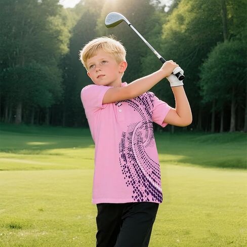 قميص بولو مطبوع للأولاد بأكمام قصيرة أنيق ماص للرطوبة بعامل حماية من الأشعة فوق البنفسجية 30+ قمصان جولف للأداء من 7 إلى 16 سنة in Kuwait