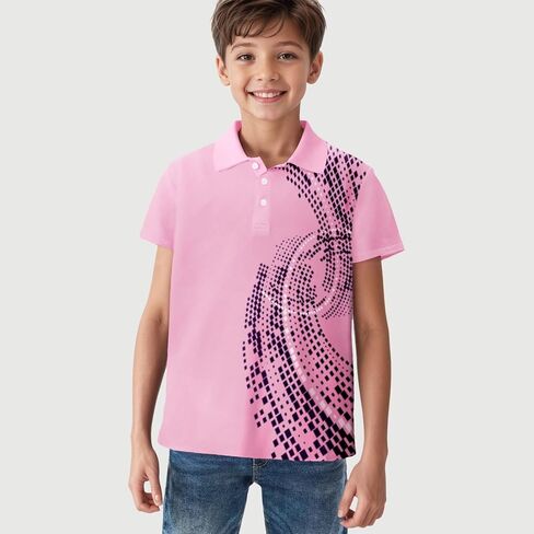 قميص بولو مطبوع للأولاد بأكمام قصيرة أنيق ماص للرطوبة بعامل حماية من الأشعة فوق البنفسجية 30+ قمصان جولف للأداء من 7 إلى 16 سنة in Kuwait