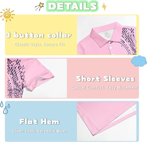 قميص بولو مطبوع للأولاد بأكمام قصيرة أنيق ماص للرطوبة بعامل حماية من الأشعة فوق البنفسجية 30+ قمصان جولف للأداء من 7 إلى 16 سنة in Kuwait