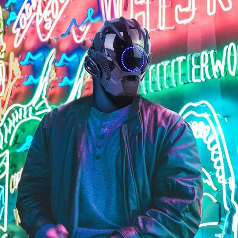 قناع Punk Lead للرجال-حزام قابل للتعديل ، و Neon Glow Sci-Fi Half-Helmet ، وقناع DJ Rave للحفلات والمهرجانات والتشابك in Kuwait
