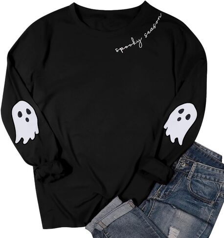 HEBBE Spooky Season Sweatshirts Halloween Ghost Sweatshirt Women - Halloween Graphic Crewneck Tops Casual Sweater in Kuwait